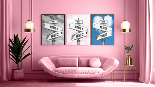 Couples Street Sign Framed Canvas Wall Art